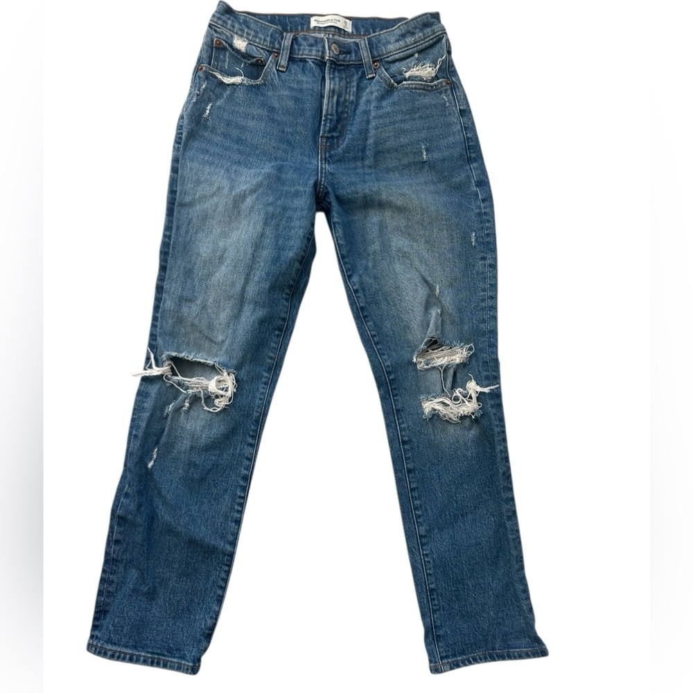 Abercrombie & Fitch Distressed Blue Straight-Leg Jeans